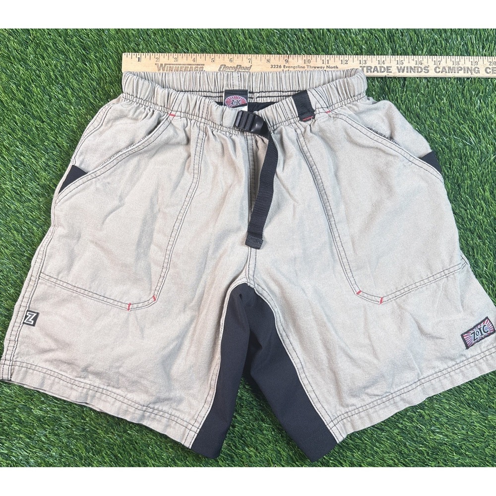 VTG Zoic Cycling Cargo Shorts Tan Men Size Large Lined Elastic Waist USA Made - Picture 11 of 16
